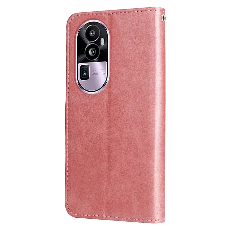 Für Oppo Reno10 Pro+ 5G Kalbsleder-Handy-Case mit Reißverschlusstasche und Ständer - Pink