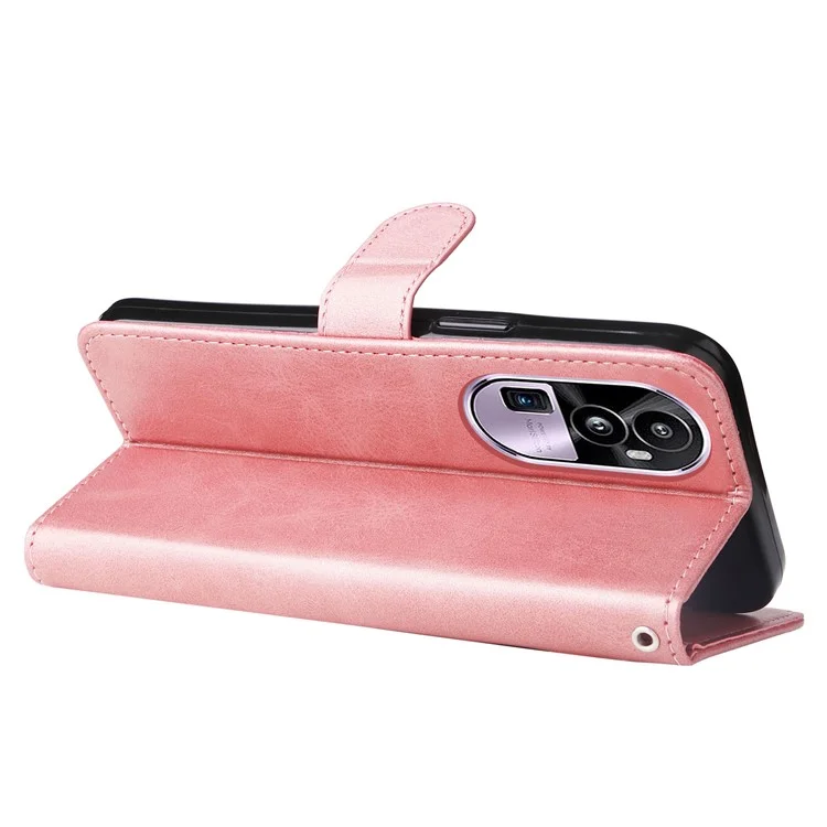 Für Oppo Reno10 Pro+ 5G Kalbsleder-Handy-Case mit Reißverschlusstasche und Ständer - Pink