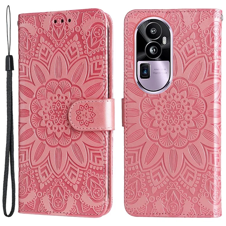 Für Oppo Reno10 Pro+ 5G Buchstil-Schutzabdeckung Sonnenblume geprägte Steh-Ledertasche - Pink
