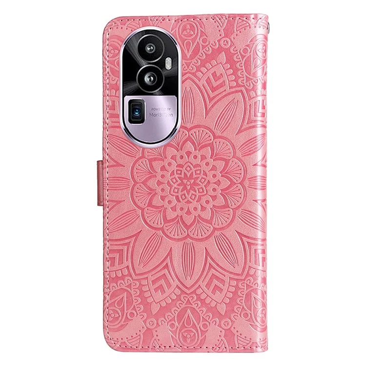 Für Oppo Reno10 Pro+ 5G Buchstil-Schutzabdeckung Sonnenblume geprägte Steh-Ledertasche - Pink
