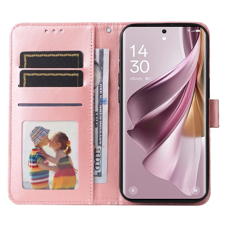 Für Oppo Reno10 Pro+ 5G Buchstil-Schutzabdeckung Sonnenblume geprägte Steh-Ledertasche - Pink