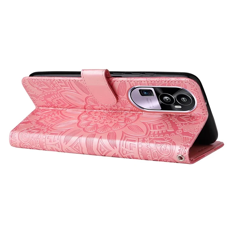 Für Oppo Reno10 Pro+ 5G Buchstil-Schutzabdeckung Sonnenblume geprägte Steh-Ledertasche - Pink