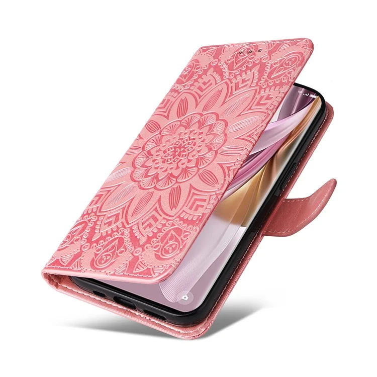 Für Oppo Reno10 Pro+ 5G Buchstil-Schutzabdeckung Sonnenblume geprägte Steh-Ledertasche - Pink