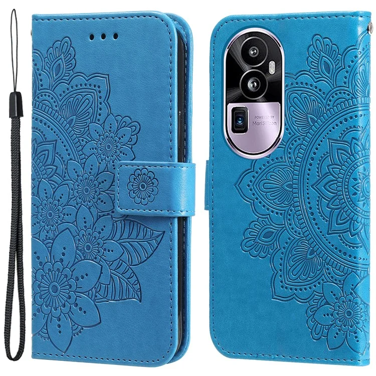 Für Oppo Reno10 Pro+ 5G Geprägter Blumen-Handyhülle Faltbarer Ständer Geldbörse PU-Leder-Schale - Blau