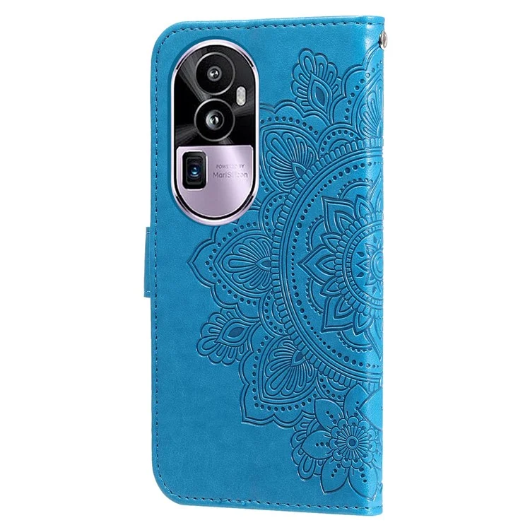Für Oppo Reno10 Pro+ 5G Geprägter Blumen-Handyhülle Faltbarer Ständer Geldbörse PU-Leder-Schale - Blau