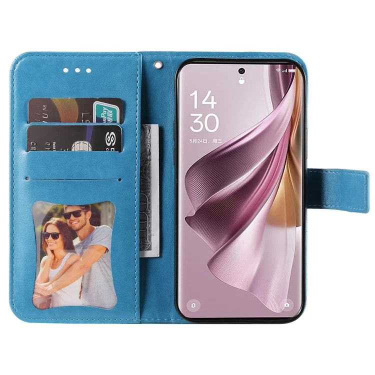 Für Oppo Reno10 Pro+ 5G Geprägter Blumen-Handyhülle Faltbarer Ständer Geldbörse PU-Leder-Schale - Blau