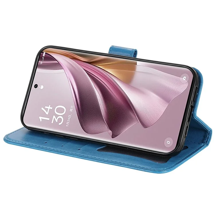Für Oppo Reno10 Pro+ 5G Geprägter Blumen-Handyhülle Faltbarer Ständer Geldbörse PU-Leder-Schale - Blau