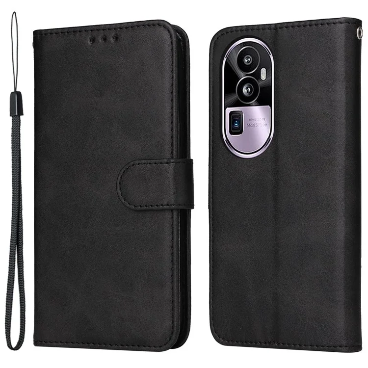 Für Oppo Reno10 Pro+ 5G Flip Cover Wallet Stand Calf Texture PU Leder Handyhülle mit Gurt - Schwarz