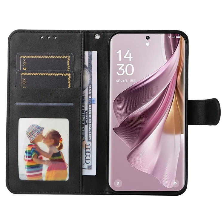 Für Oppo Reno10 Pro+ 5G Flip Cover Wallet Stand Calf Texture PU Leder Handyhülle mit Gurt - Schwarz