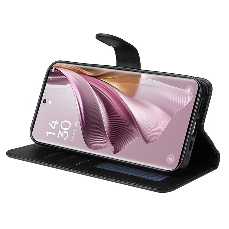 Für Oppo Reno10 Pro+ 5G Flip Cover Wallet Stand Calf Texture PU Leder Handyhülle mit Gurt - Schwarz