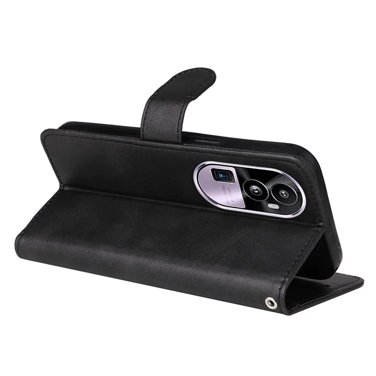 Für Oppo Reno10 Pro+ 5G Flip Cover Wallet Stand Calf Texture PU Leder Handyhülle mit Gurt - Schwarz