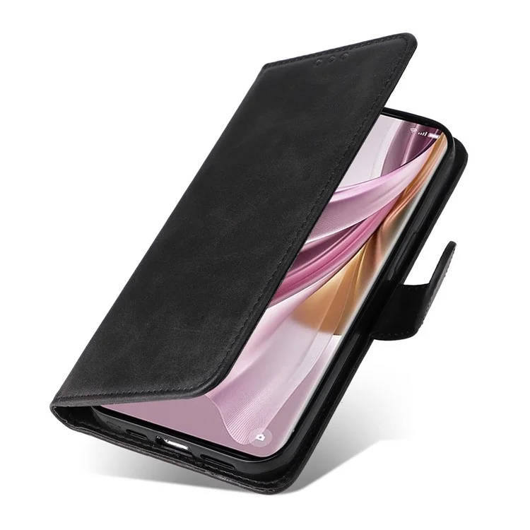 Für Oppo Reno10 Pro+ 5G Flip Cover Wallet Stand Calf Texture PU Leder Handyhülle mit Gurt - Schwarz