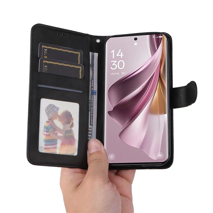 Für Oppo Reno10 Pro+ 5G Flip Cover Wallet Stand Calf Texture PU Leder Handyhülle mit Gurt - Schwarz