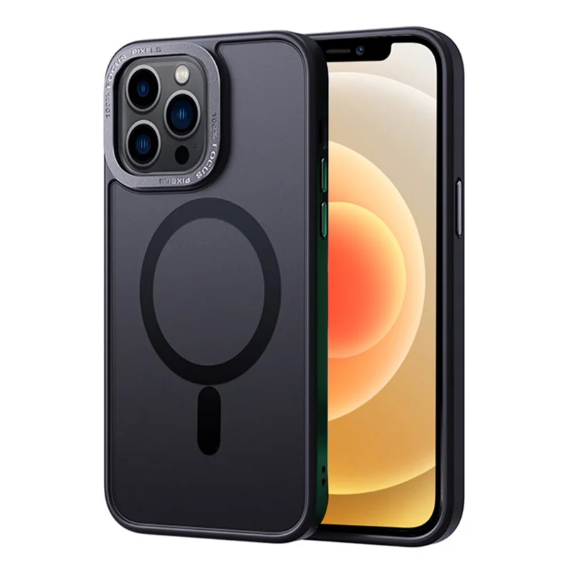 For iPhone 12 / 12 Pro Compatible with MagSafe Translucent Matte PC+TPU Case Skin-touch Phone Cover - Black