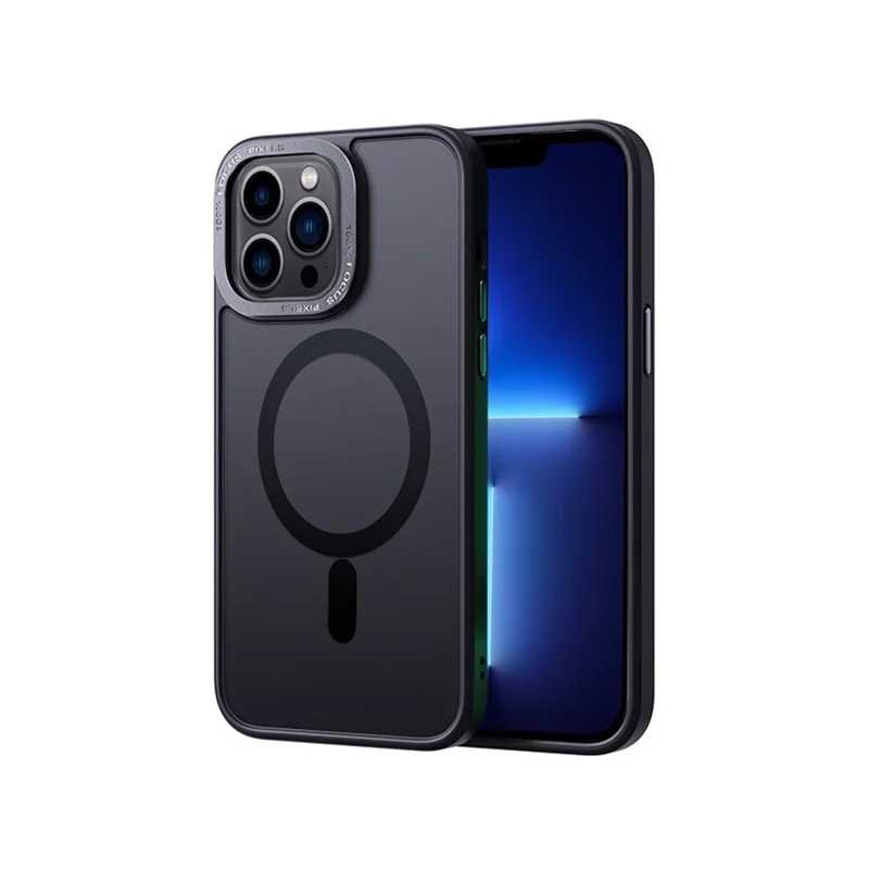 Skin-touch Phone Cover for iPhone 13 Pro Max , Compatible with MagSafe Translucent Matte PC+TPU Case - Black