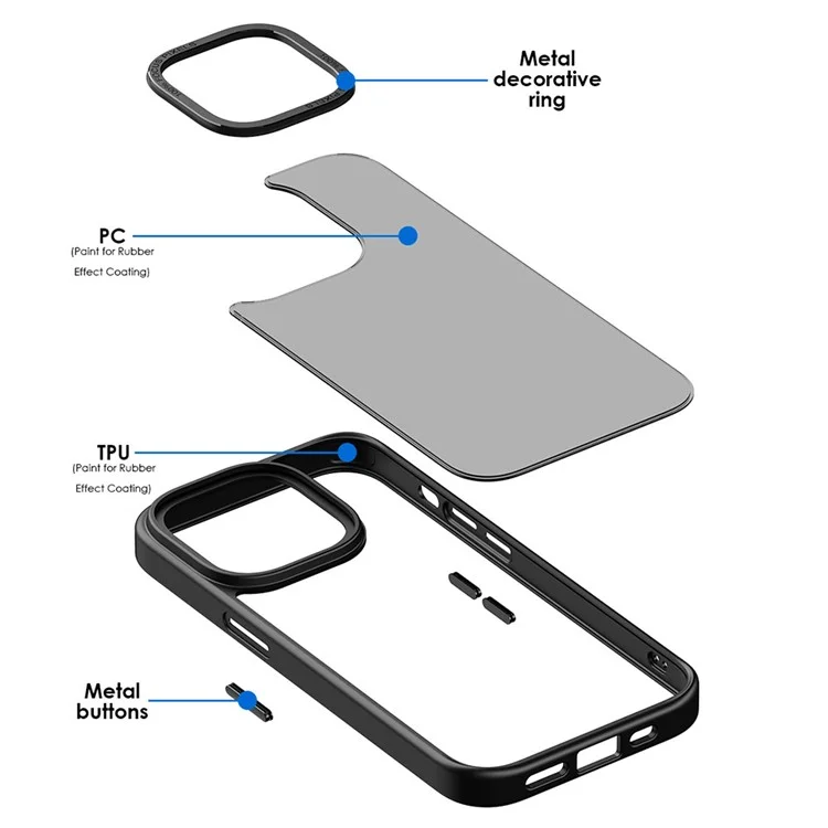 Pour iPhone 12 / 12 Pro Skin-touch Translucent Matte PC+TPU Case Metal Camera Frame Phone Cover - Baby Blue