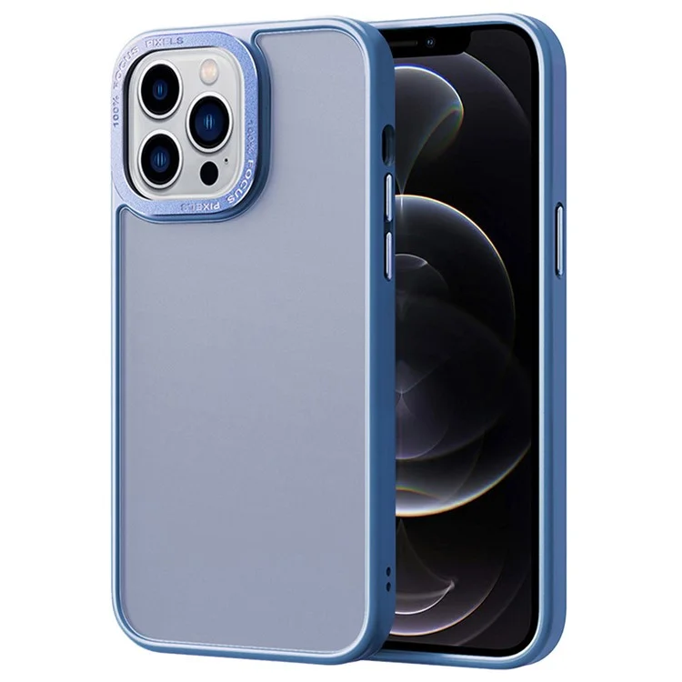 Pour iPhone 12 Pro Max Cadre de caméra en métal Étui de protection PC+TPU mat translucide Housse de téléphone au toucher de peau - Bleu bébé