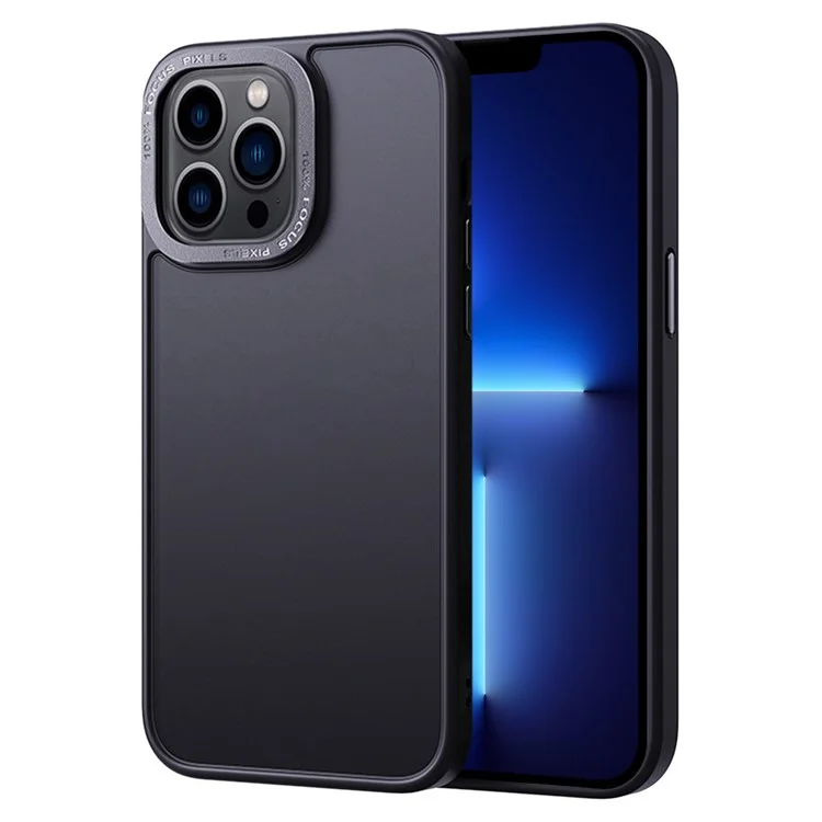For iPhone 13 Pro Skin-touch Translucent Matte PC+TPU Anti-drop Case Metal Camera Frame Phone Cover - Black