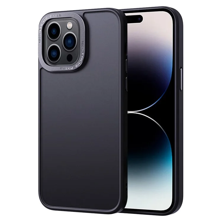 PC+TPU Case per iPhone 14 Pro Max Cornice Fotocamera in Metallo Pelle Traslucida Opaca Skin-touch Cover per Telefono - Nero