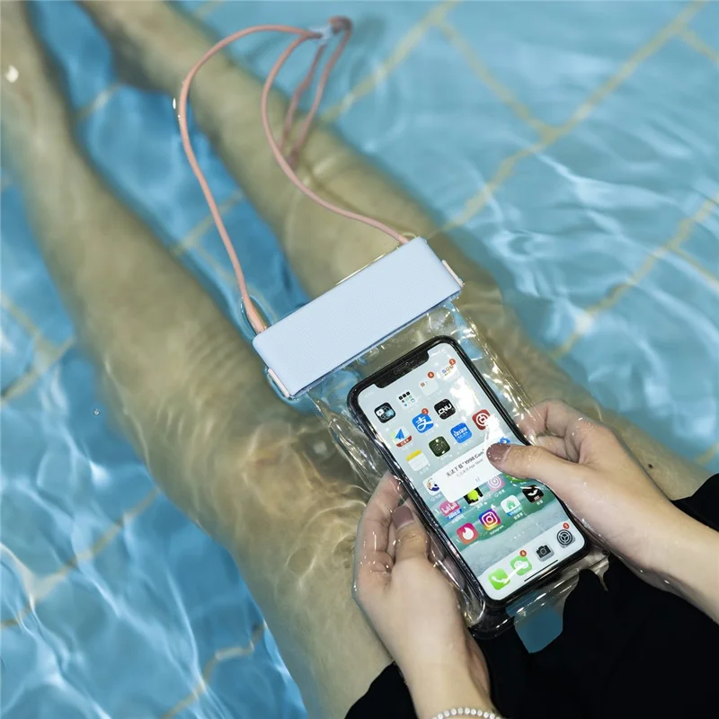 IPX8 Waterproof Case for Phones within 7.0'' Stripes Texture Clear TPU Touchscreen Cellphone Dry Bag Beach Essentials - Dark Green