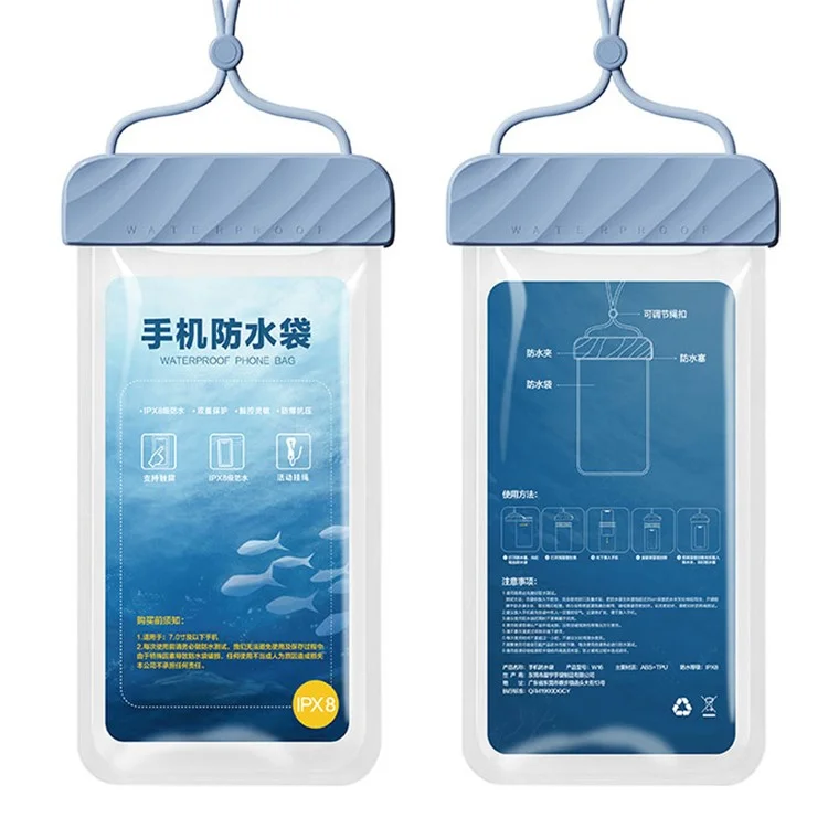 IPX8 wasserdichte Hülle für Mobiltelefone bis 7,2 Zoll mit Floating Wave Textur, Klare TPU-Handyhülle, Trockentasche mit Trageriemen - Hellviolett