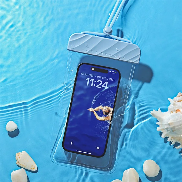 IPX8 wasserdichte Hülle für Mobiltelefone bis 7,2 Zoll mit Floating Wave Textur, Klare TPU-Handyhülle, Trockentasche mit Trageriemen - Hellviolett