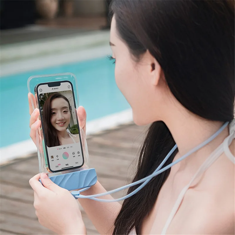 IPX8 Waterproof Pouch for Under 7.2-inches Cell Phone Floating Wave Texture Clear TPU Phone Case Dry Bag with Lanyard - Black