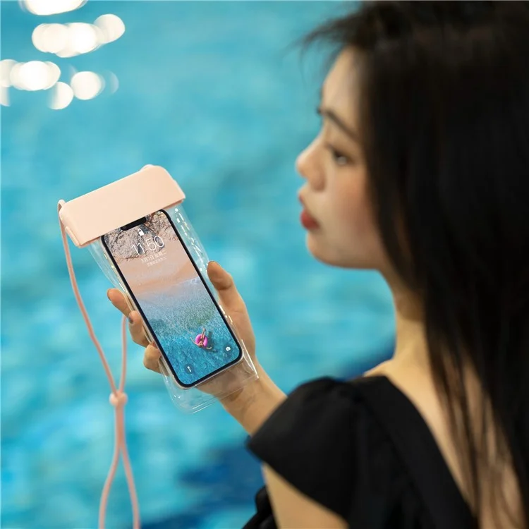 IPX8 wasserdichte Handyhülle Klares TPU-Handyhalter Beutel Touchscreen für Smartphones bis 7'' - Pink