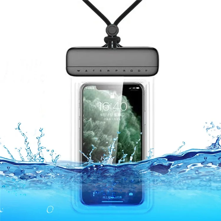 Schwimmende IPX8 wasserdichte Tasche für Mobiltelefone bis 7'' Klarer TPU-Handyhülle Bildschirmempfindlichkeit Trockene Tasche - Schwarz+Schwarz