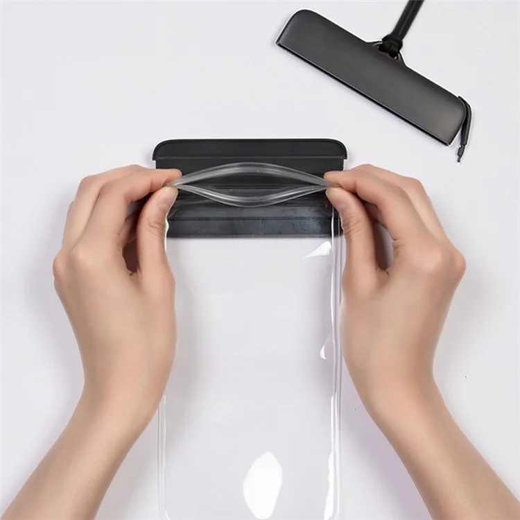 Schwimmende IPX8 wasserdichte Tasche für Mobiltelefone bis 7'' Klarer TPU-Handyhülle Bildschirmempfindlichkeit Trockene Tasche - Schwarz+Schwarz