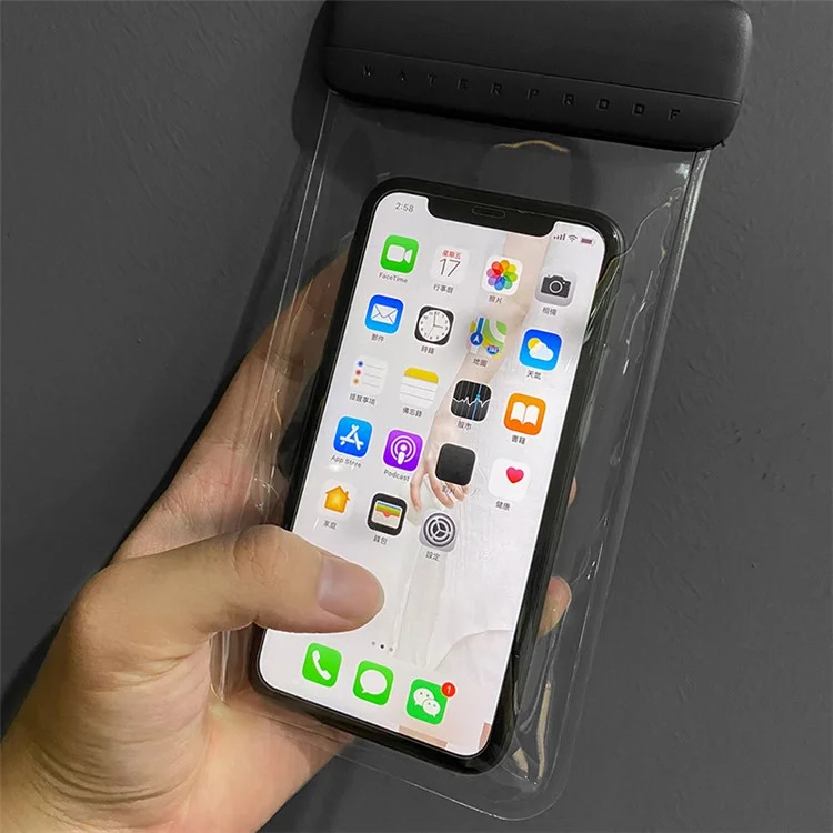 Schwimmende IPX8 wasserdichte Tasche für Mobiltelefone bis 7'' Klarer TPU-Handyhülle Bildschirmempfindlichkeit Trockene Tasche - Schwarz+Schwarz