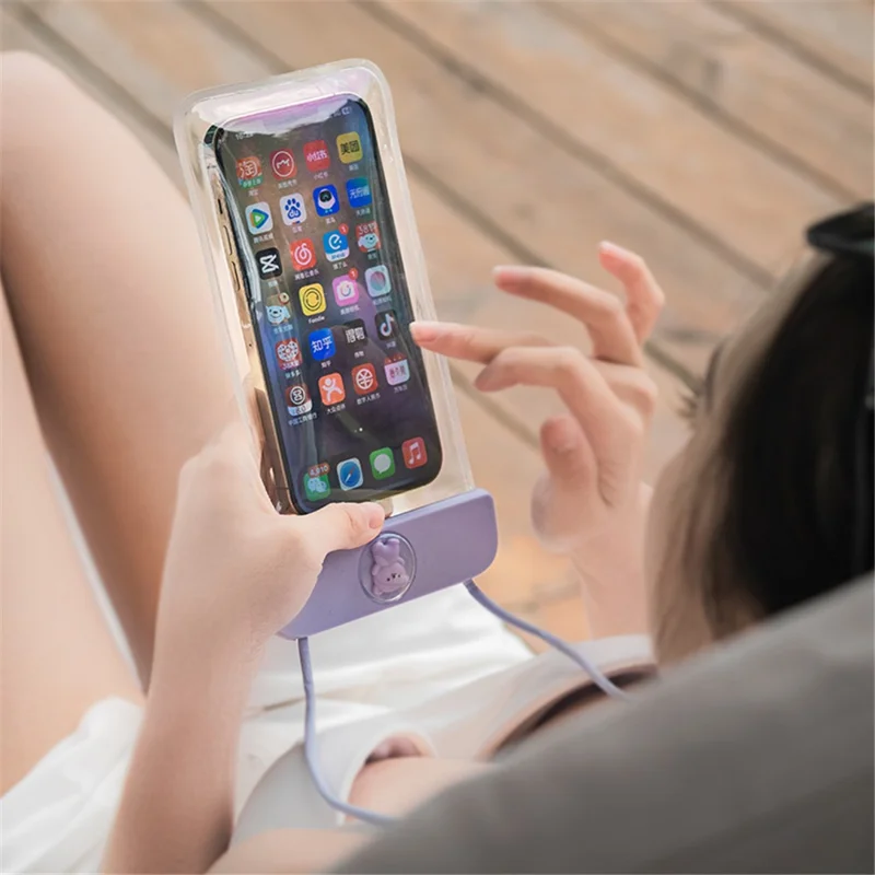 IPX8 Waterproof Phone Pouch for Phones within 7.2'' Cute Bear Transparent TPU Floating Phone Case Underwater Screen Touchable - Blue