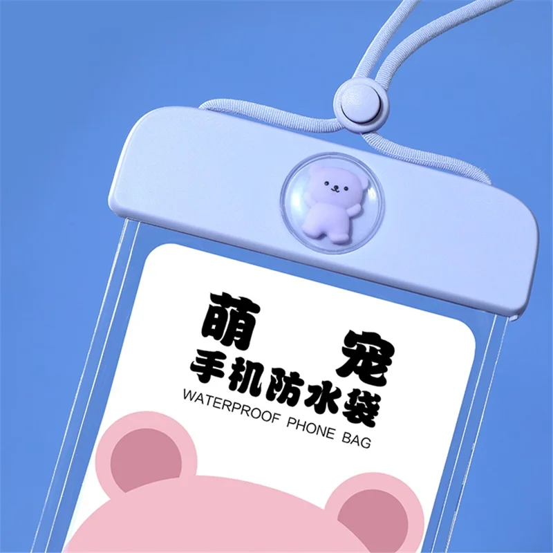 IPX8 Waterproof Phone Pouch for Phones within 7.2'' Cute Bear Transparent TPU Floating Phone Case Underwater Screen Touchable - Blue