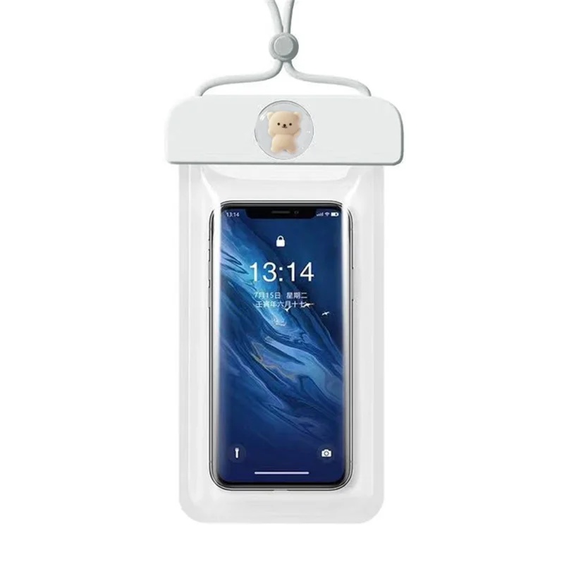 IPX8 Waterproof Phone Pouch for Phones within 7.2'' Cute Bear ransparent TPU Floating Phone Case Underwater Screen Touchable - White