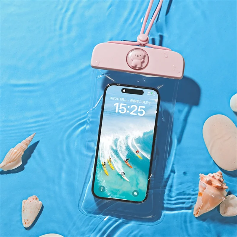 IPX8 Waterproof Phone Pouch for Phones within 7.2'' Cute Bear ransparent TPU Floating Phone Case Underwater Screen Touchable - White
