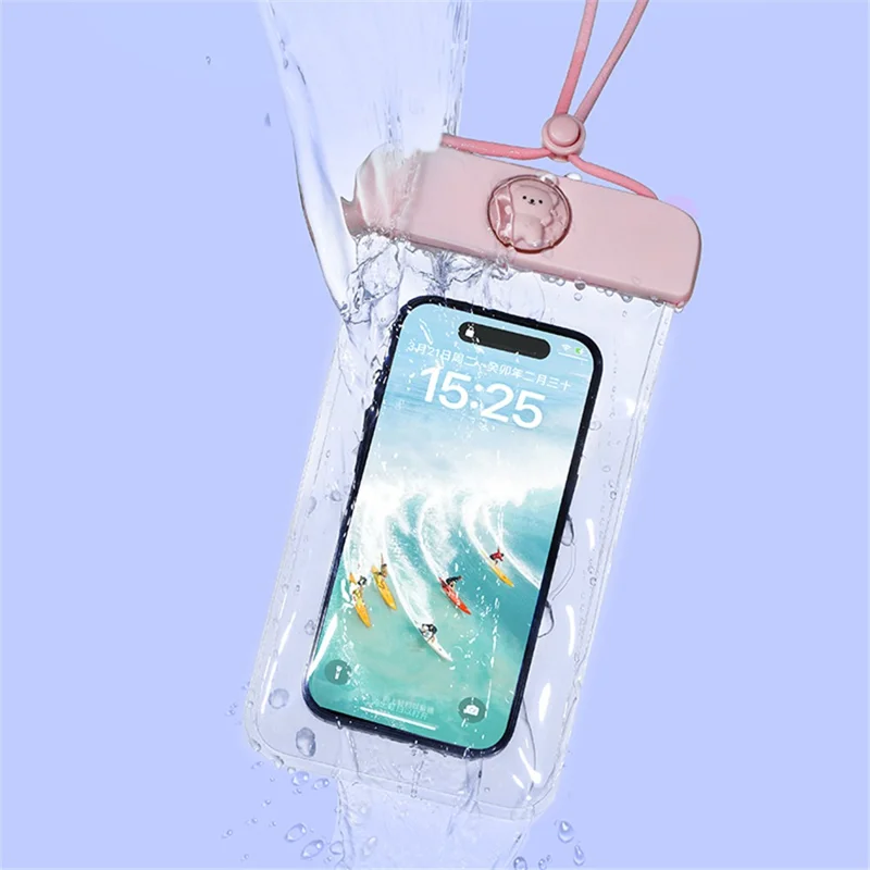 IPX8 Waterproof Phone Pouch for Phones within 7.2'' Cute Bear ransparent TPU Floating Phone Case Underwater Screen Touchable - White