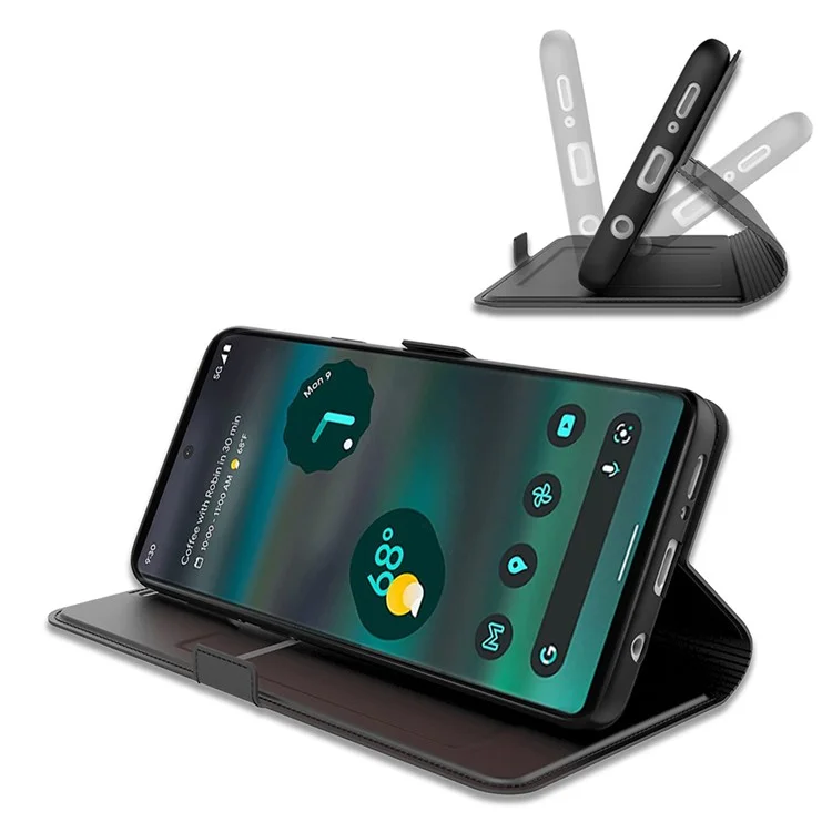 Per Google Pixel 8 Pro Card Holder Phone Case PU Leather + TPU Phone Stand Cover - Nero