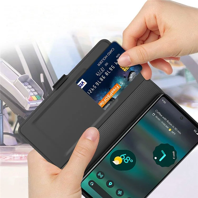 Per Google Pixel 8 Pro Card Holder Phone Case PU Leather + TPU Phone Stand Cover - Nero