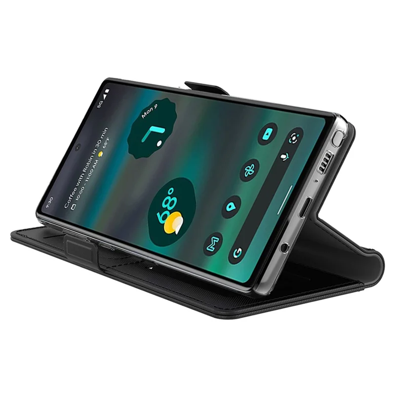 PU Leather + TPU Stand Case for Google Pixel 8 Pro , Mirror Design Card Holder Mobile Phone Cover - Black