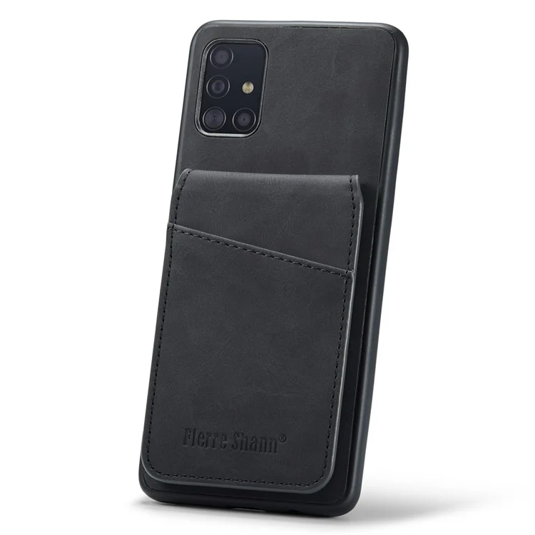 FIERRE SHANN per Samsung Galaxy A51 5G SM-A516 Slot per schede Supporto Custodia in pelle PU+TPU - Nero