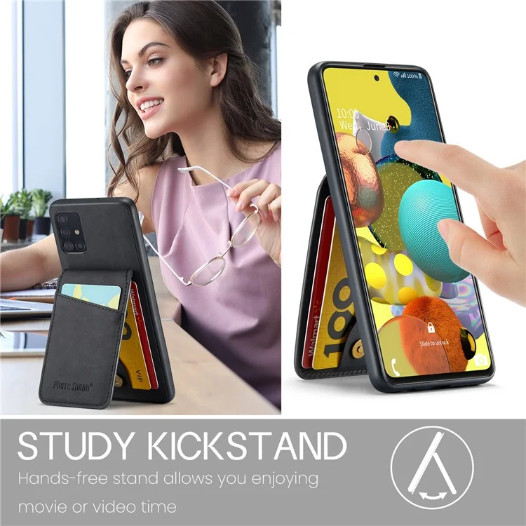 FIERRE SHANN per Samsung Galaxy A51 5G SM-A516 Slot per schede Supporto Custodia in pelle PU+TPU - Nero