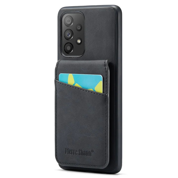 FIERRE SHANN Pour Samsung Galaxy A52 4G / 5G / A52s 5G Étui de protection en cuir PU + TPU avec support Bloc RFID Porte-cartes - Noir