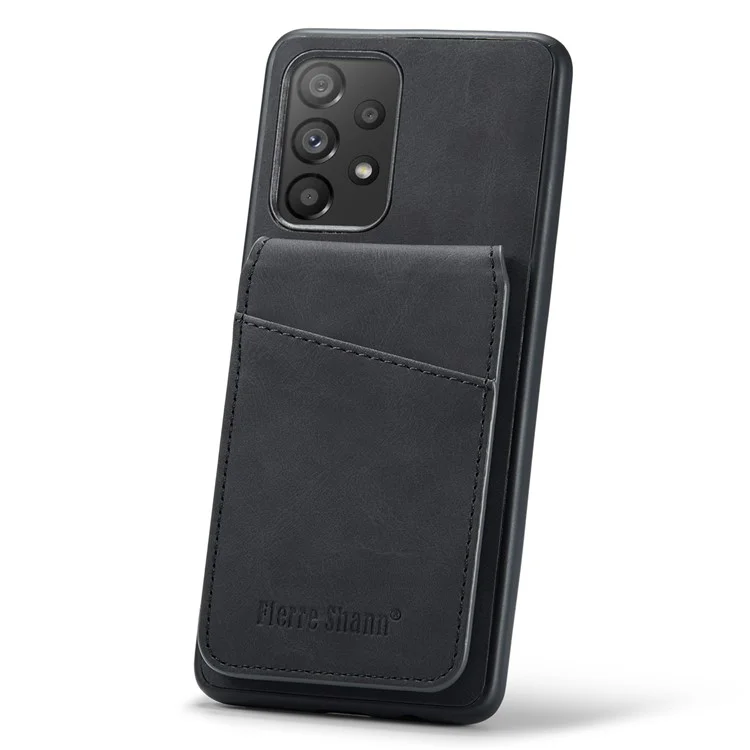 FIERRE SHANN Pour Samsung Galaxy A52 4G / 5G / A52s 5G Étui de protection en cuir PU + TPU avec support Bloc RFID Porte-cartes - Noir