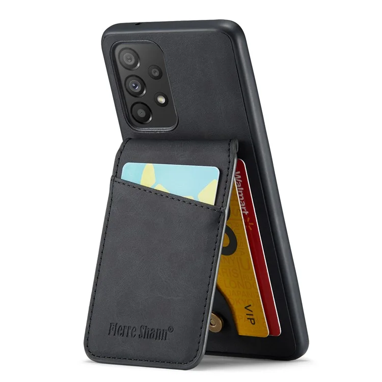 FIERRE SHANN Pour Samsung Galaxy A52 4G / 5G / A52s 5G Étui de protection en cuir PU + TPU avec support Bloc RFID Porte-cartes - Noir