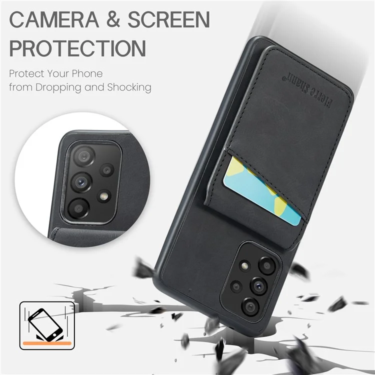 FIERRE SHANN Pour Samsung Galaxy A52 4G / 5G / A52s 5G Étui de protection en cuir PU + TPU avec support Bloc RFID Porte-cartes - Noir