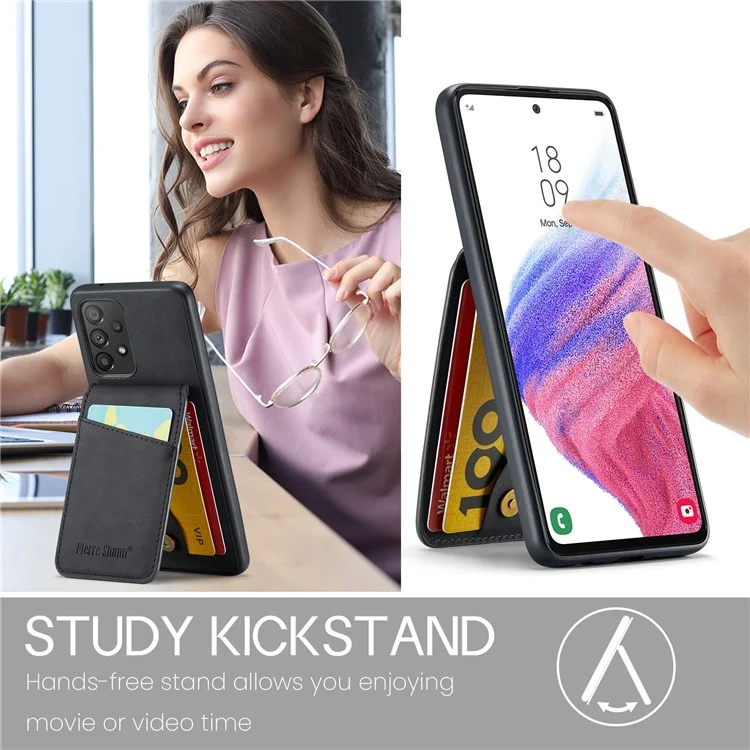 FIERRE SHANN Pour Samsung Galaxy A52 4G / 5G / A52s 5G Étui de protection en cuir PU + TPU avec support Bloc RFID Porte-cartes - Noir