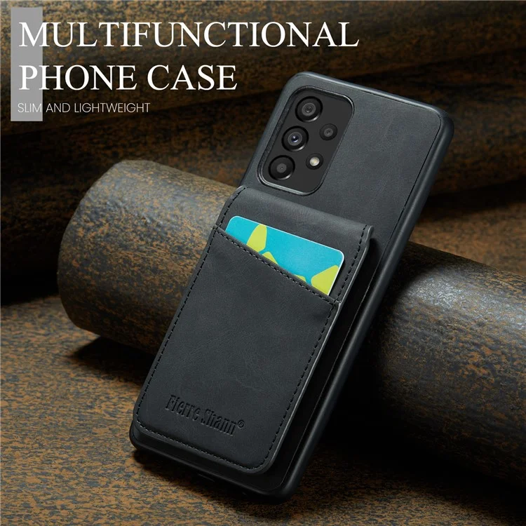 FIERRE SHANN Pour Samsung Galaxy A52 4G / 5G / A52s 5G Étui de protection en cuir PU + TPU avec support Bloc RFID Porte-cartes - Noir