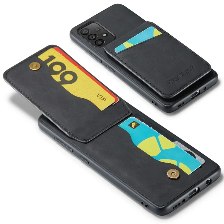 FIERRE SHANN PU Leder+TPU Handyhülle für Samsung Galaxy A53 5G RFID-blockierende Kartenfächer Ständer Hülle - Schwarz