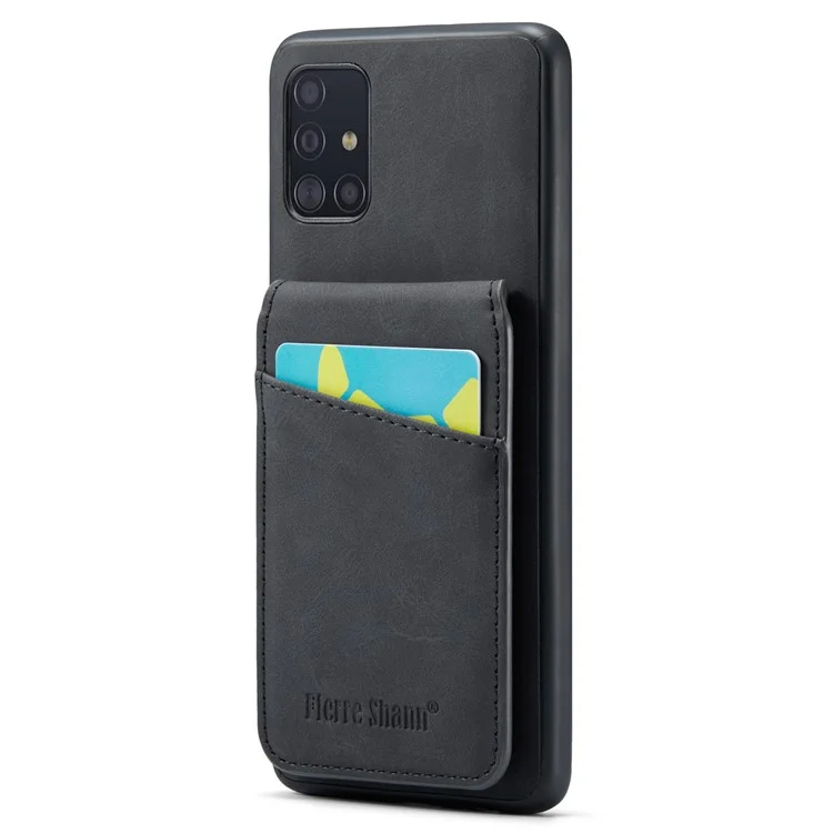 FIERRE SHANN For Samsung Galaxy A71 5G SM-A716 Kickstand Case PU Leather+TPU Phone Shell with Card Slots - Black