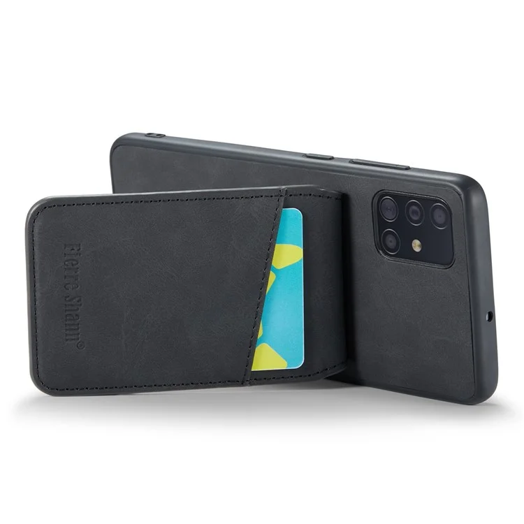 FIERRE SHANN Para Samsung Galaxy A71 5G SM-A716 Funda con Soporte PU Cuero+TPU Carcasa con Ranuras para Tarjetas - Negro